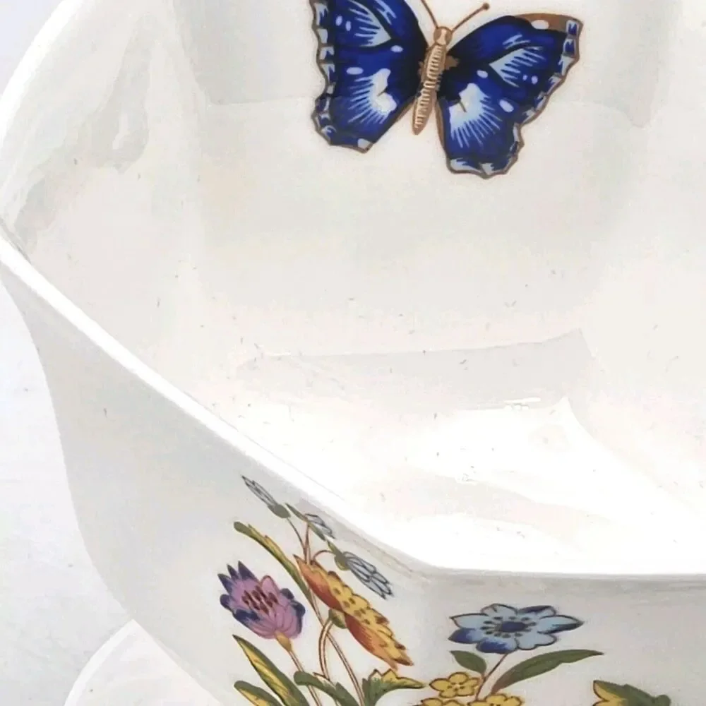 Aynsley Cottage Garden Hexagon Footed Bowl English Bone China 3